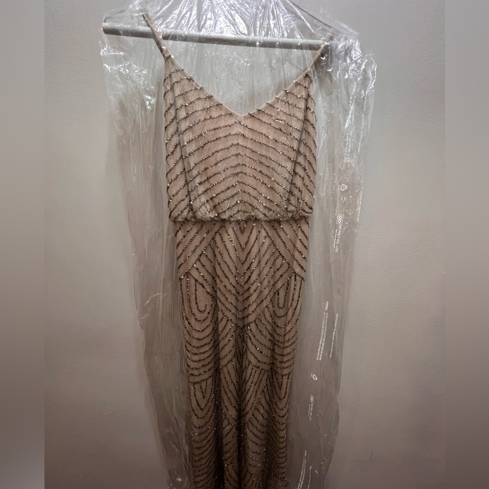 Blush Sequin Bridesmaid Prom Formal Dress Adrianna Papell size 4